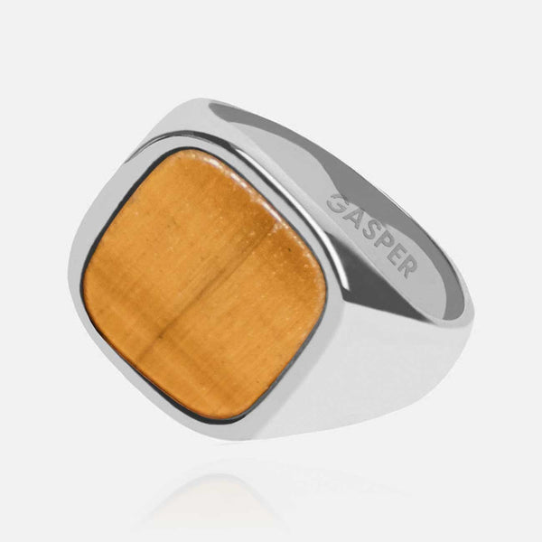 Gasper Square Tigers Eye Ring Gold