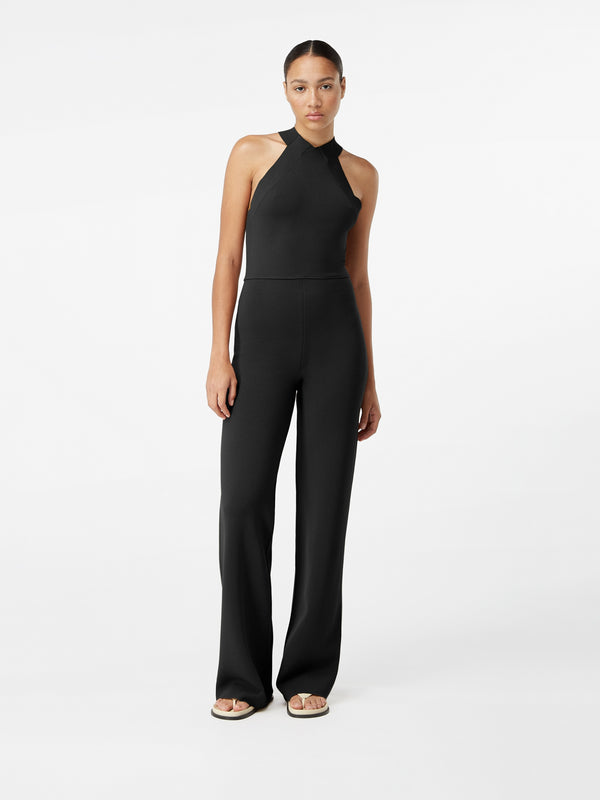 gauge81 aliaga long knit jumpsuit with halter neckline