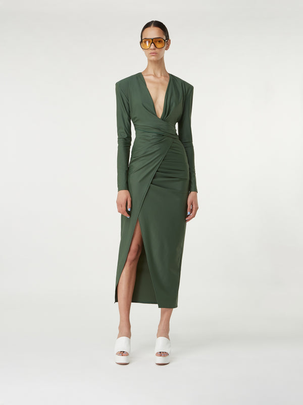 gauge81 carmen matte jersey long dress with drape detail