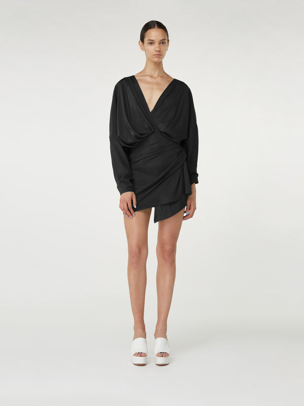 gauge81 asuka long sleeve pleated silk short dress