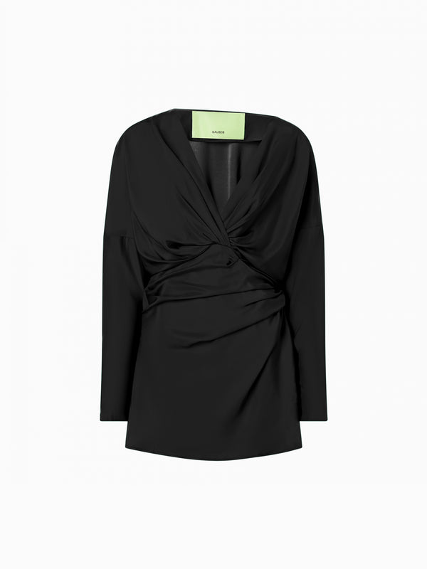 Gauge81 Asuka Long Sleeve Pleated Silk Short Dress