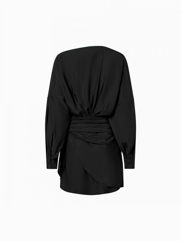 Gauge81 Asuka Long Sleeve Pleated Silk Short Dress