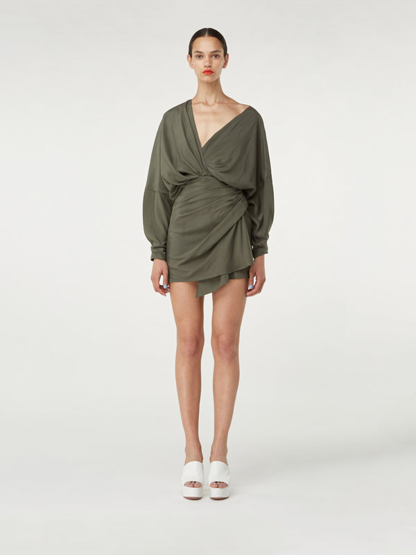 gauge81 asuka long sleeve pleated silk short dress