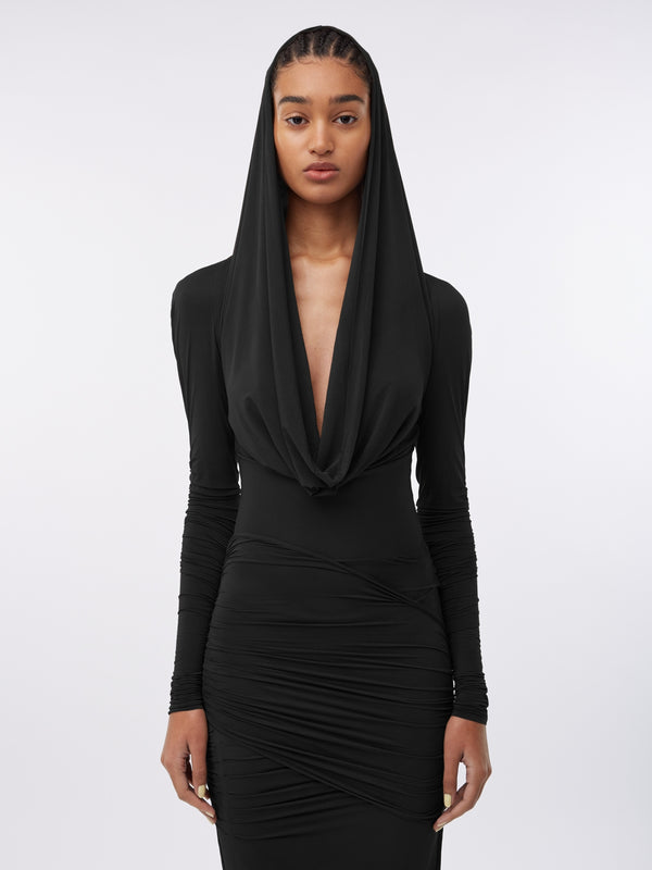 Gauge81 Elos Draped Long Dress With Hood