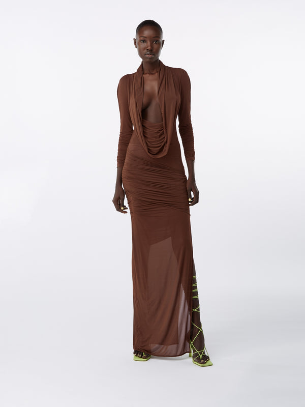 gauge81 elos draped long dress with hood