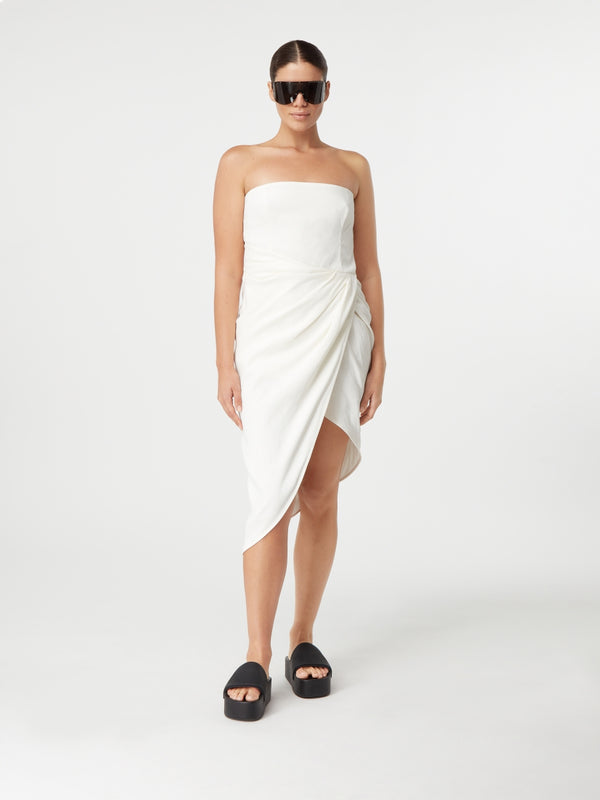 gauge81 lica midi linen strapless midi dress
