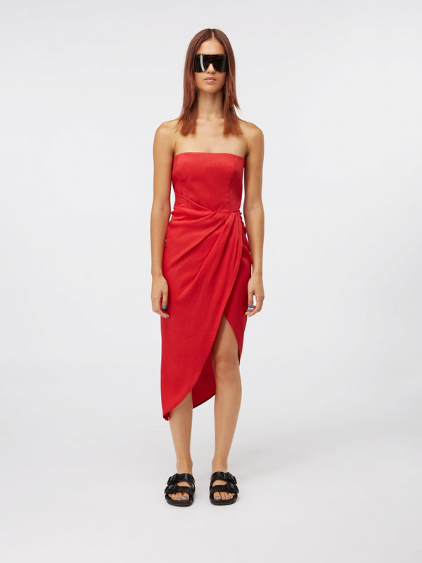 gauge81 lica midi linen strapless midi dress