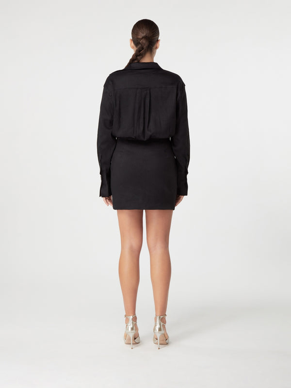 Gauge81 Naha Linen Draped Shirt Mini Dress