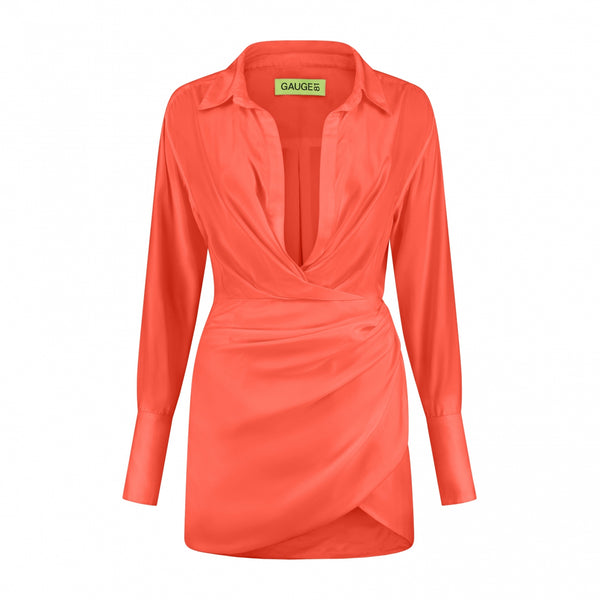 Gauge81 Naha Short Short Draped Shirt Silk Dress
