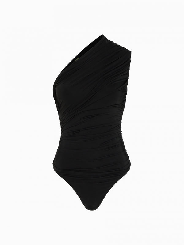 Gauge81 Tera One Shoulder Draped Jersey Bodysuit