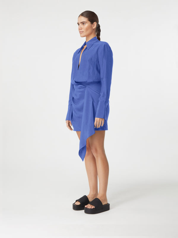 Gauge81 Gravia Asymmetric Silk Short Dress With Deep V