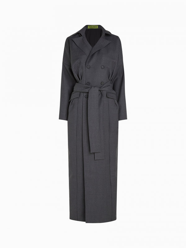 Gauge81 Jalu Pinstripe Tailored Wool Oversized Trenchcoat