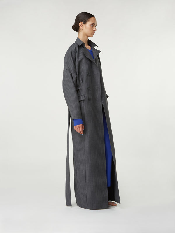Gauge81 Jalu Pinstripe Tailored Wool Oversized Trenchcoat