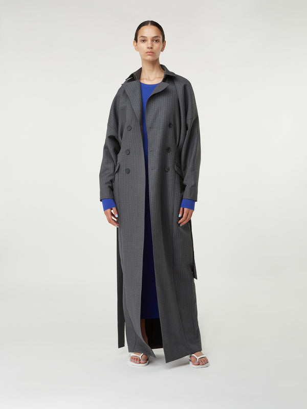 gauge81 jalu pinstripe tailored wool oversized trenchcoat