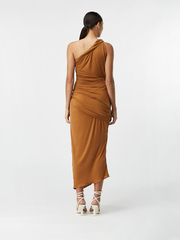 Gauge81 Marila Long Draped One Shoulder Jersey Dress With Knot Details