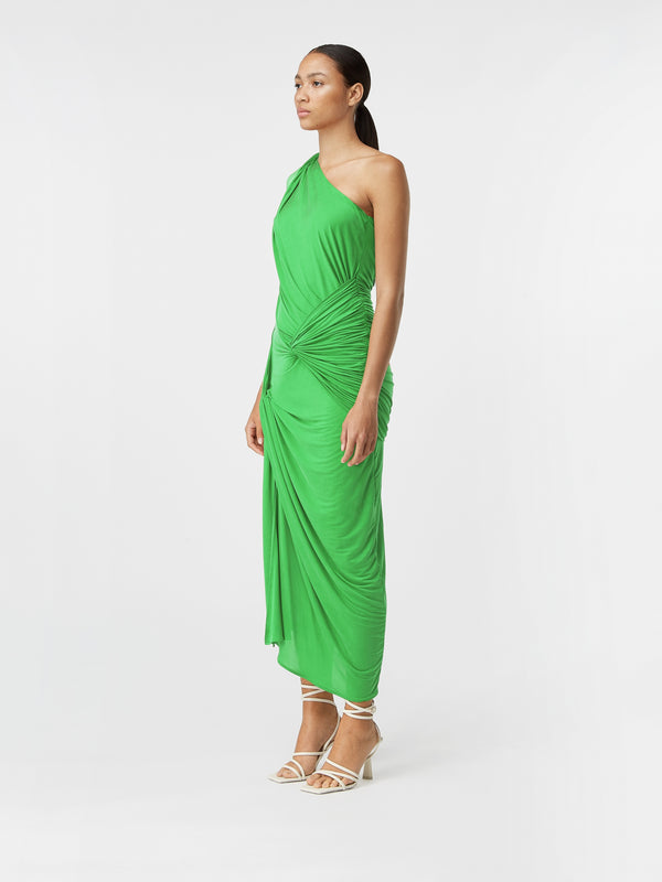 Gauge81 Marila Long Draped One Shoulder Jersey Dress With Knot Details