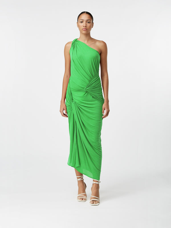 gauge81 marila long draped one shoulder jersey dress with knot details