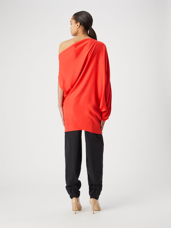 Gauge81 Ota Short Long Sleeve Silk Dress With Asymmetrical Neckline