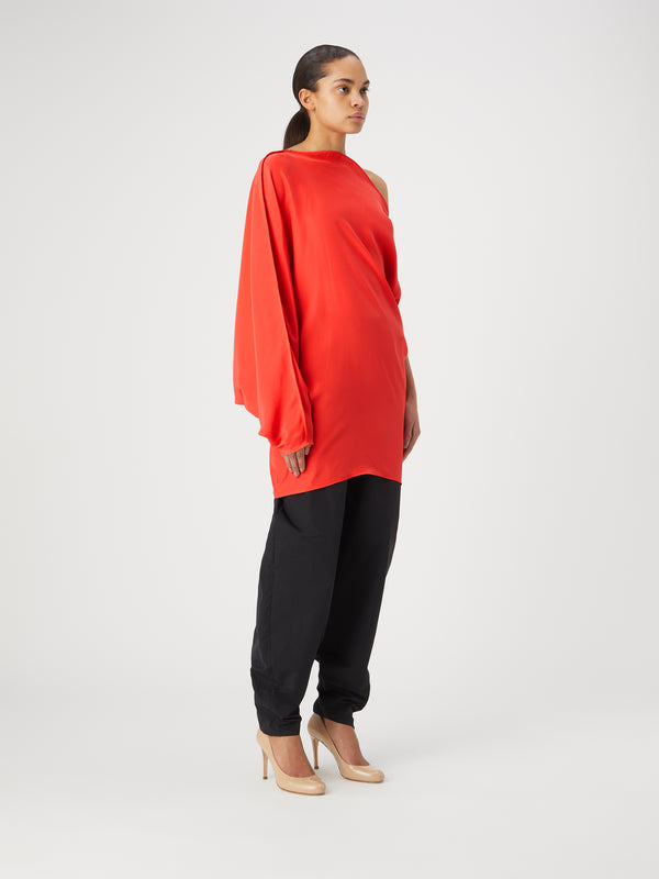 Gauge81 Ota Short Long Sleeve Silk Dress With Asymmetrical Neckline