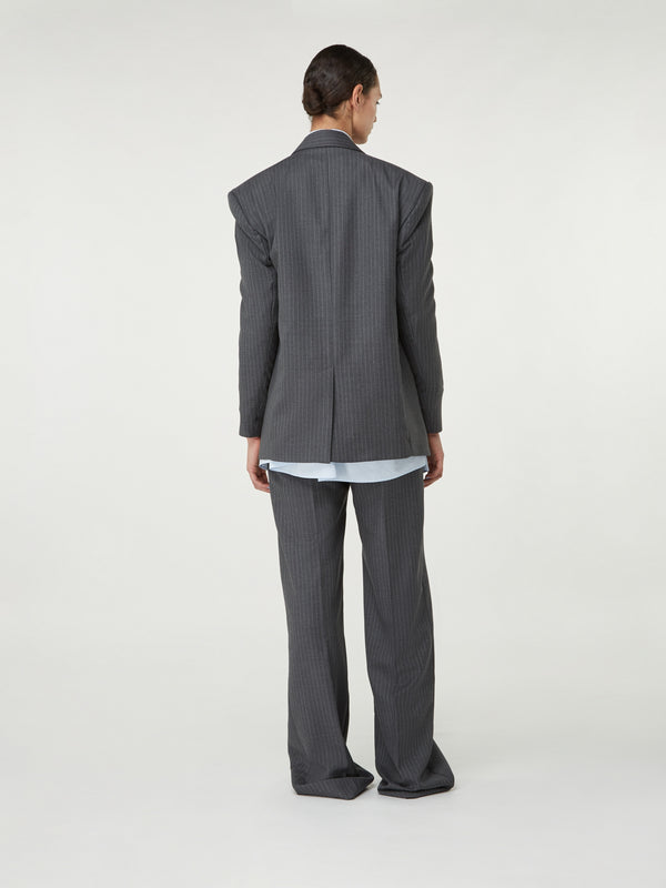 Gauge81 Tora Pinstripe Tailored Wool Trousers With Asymmetric Crossed Front