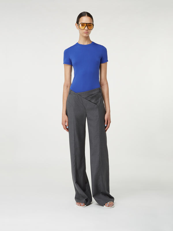 Gauge81 Tora Pinstripe Tailored Wool Trousers With Asymmetric Crossed Front