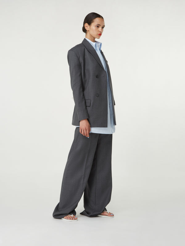 Gauge81 Tora Pinstripe Tailored Wool Trousers With Asymmetric Crossed Front
