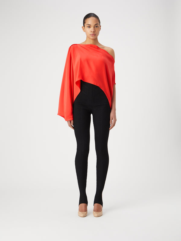 gauge81 yura long sleeve silk top with asymmetrical neckline
