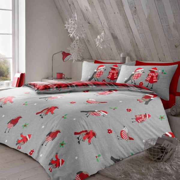 gaveno cavailia Flannel Printed Duvet Set Winter Robin
