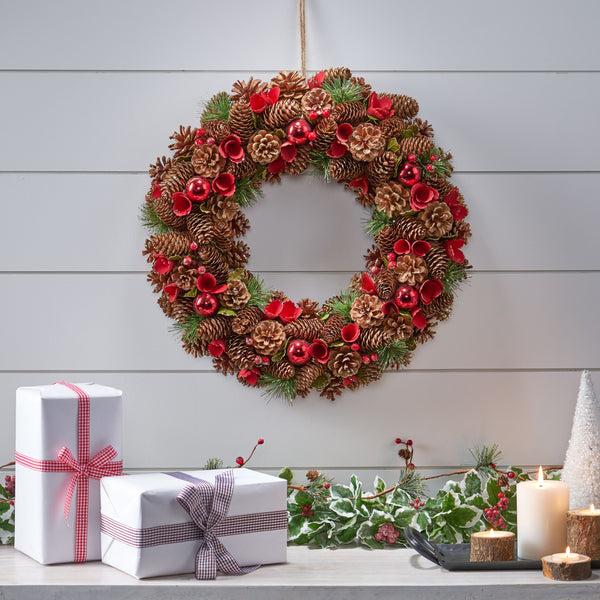 Gdf Studio 18.5 Inch Artificial Pinecone And Glitter Christmas Wreath