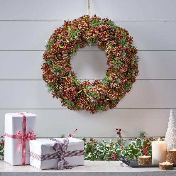 Gdf Studio 18.5 Inch Artificial Pinecone And Glitter Christmas Wreath