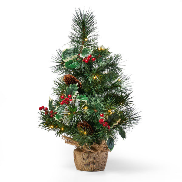Gdf Studio 18" Pine Pre-Lit Clear LED Pre-Decorated Artificial Christmas Tree