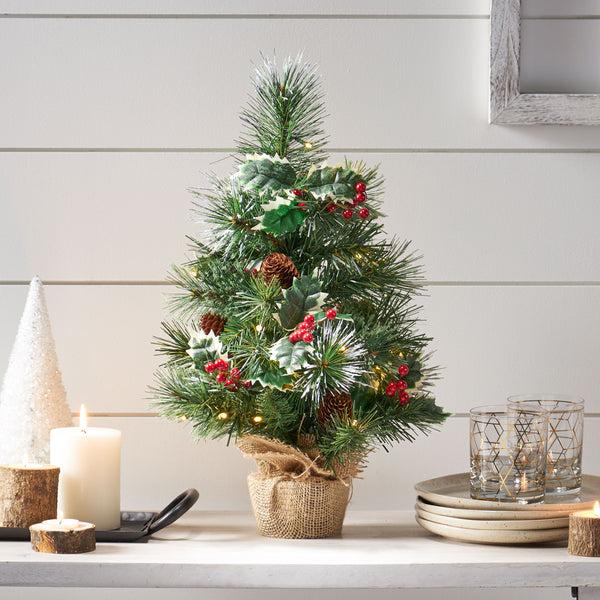 gdf studio 18" Pine Pre-Lit Clear LED Pre-Decorated Artificial Christmas Tree