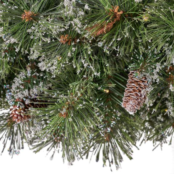 Gdf Studio 24" Cashmere Pine And Mixed Needles Warm White LED Artificial Christmas Wreath With Flocked Snow Glitter Branches And Pinecones