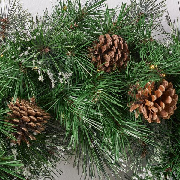 Gdf Studio 24" Cashmere Pine And Mixed Needles Warm White LED Artificial Christmas Wreath With Snowy Branches And Pinecones