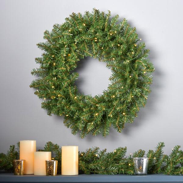 Gdf Studio 24" Fraser Fir Pre-Lit Warm White LED Artificial Christmas Wreath