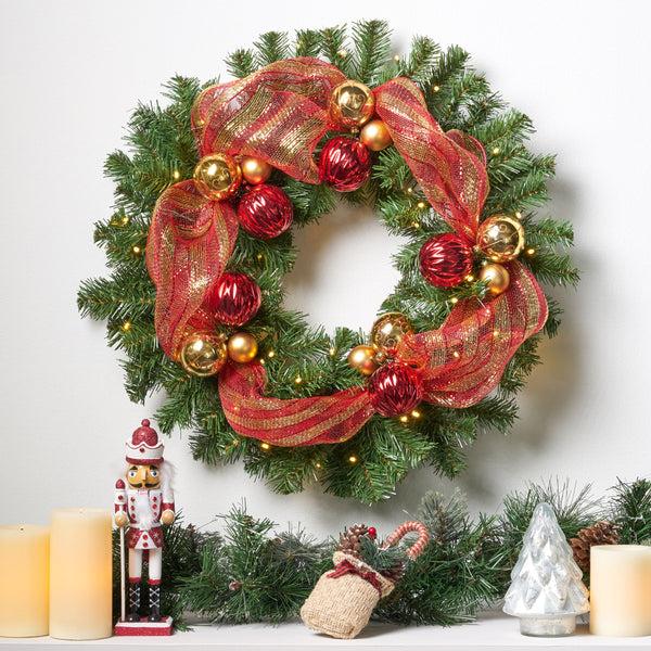Gdf Studio 24-inch Noble For Pre-Lit Warm White LED Pre-Decorated Artificial Christmas Wreath