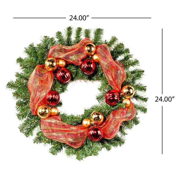 Gdf Studio 24-inch Noble For Pre-Lit Warm White LED Pre-Decorated Artificial Christmas Wreath