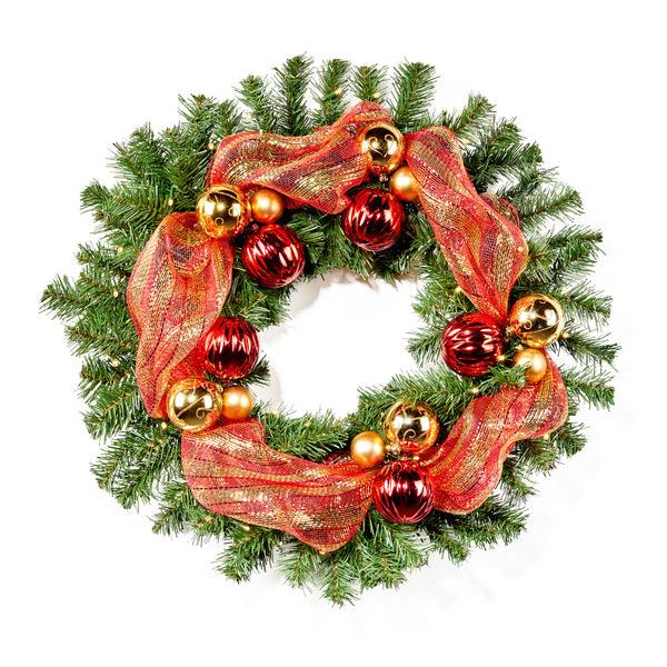 gdf studio 24-inch Noble For Pre-Lit Warm White LED Pre-Decorated Artificial Christmas Wreath