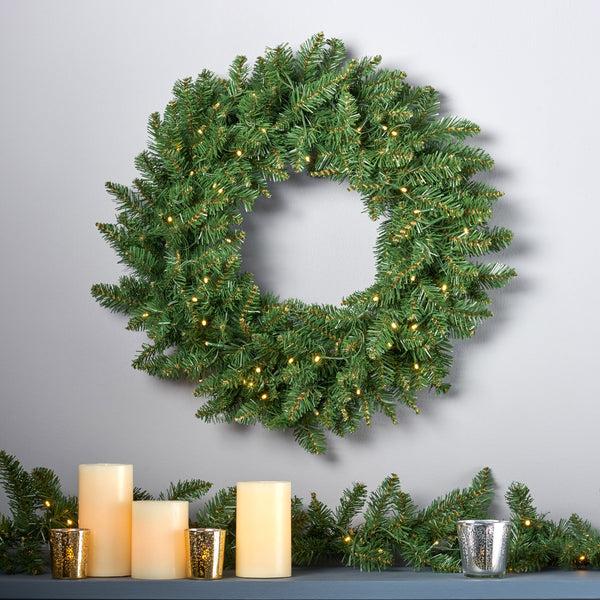 Gdf Studio 24-Inch Norway Spruce Pre-Lit Warm White LED Artificial Christmas Wreath