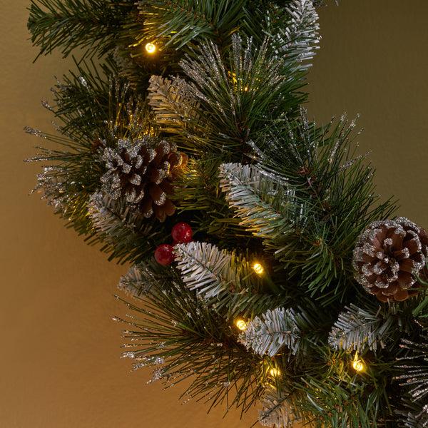 Gdf Studio 24" Mixed Spruce Warm White LED Artificial Christmas Wreath With Glitter Branches Red Berries Pinecones