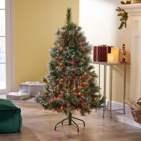 Gdf Studio 4.5-foot Cashmere Pine And Mixed Needles Hinged Artificial Christmas Tree With Snowy Branches And Pinecones
