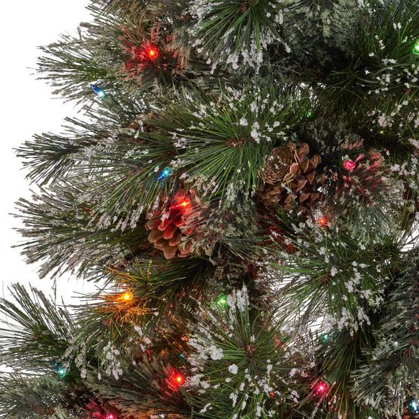 Gdf Studio 4.5-foot Cashmere Pine And Mixed Needles Hinged Artificial Christmas Tree With Snowy Branches And Pinecones