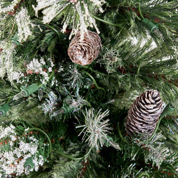 Gdf Studio 4.5-foot Cashmere Pine And Mixed Needles Hinged Artificial Christmas Tree With Snow And Glitter Branches And Frosted Pinecones