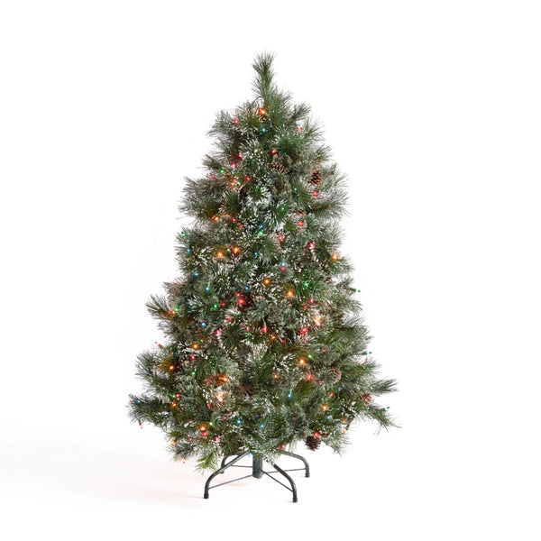 gdf studio 4.5-foot Cashmere Pine and Mixed Needles Hinged Artificial Christmas Tree with Snowy Branches and Pinecones