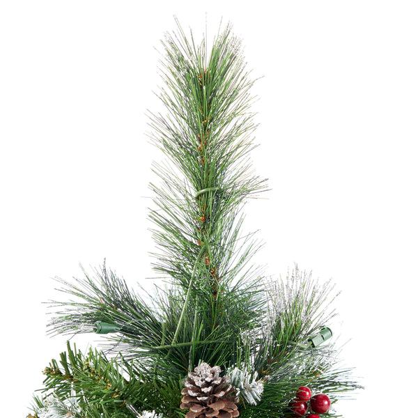 Gdf Studio 4.5-foot Mixed Spruce Hinged Artificial Christmas Tree With Glitter Branches Red Berries And Pinecones