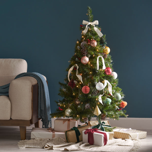 Gdf Studio 4.5-foot Mixed Spruce Hinged Artificial Christmas Tree With Frosted Branches Red Berries And Frosted Pinecones