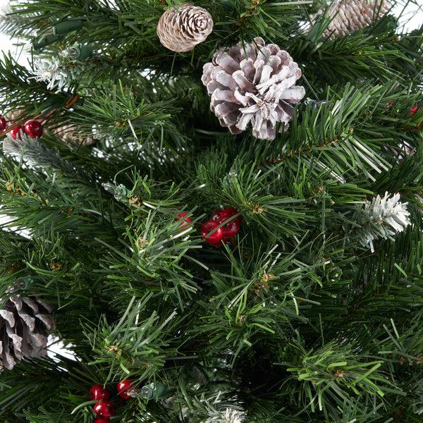 Gdf Studio 4.5-foot Mixed Spruce Hinged Artificial Christmas Tree With Frosted Branches Red Berries And Frosted Pinecones