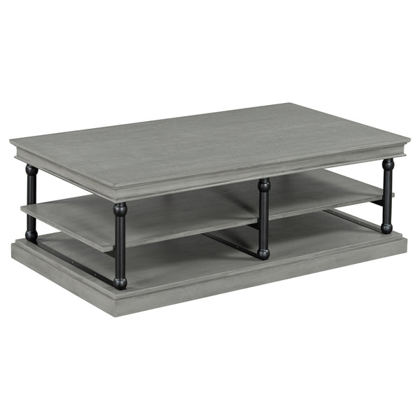 Gdf Studio 55.1" Wood Coffee Table With Black Legs 2 Open Storage Shelves Modern Living Room Table