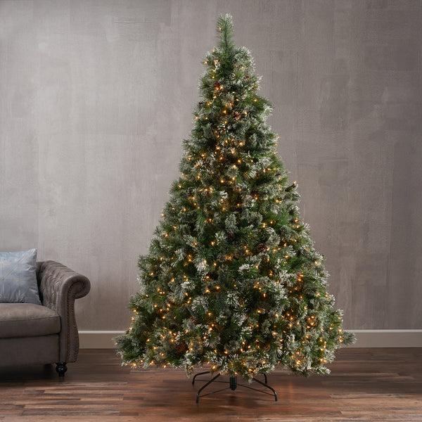 Gdf Studio 7.5-foot Cashmere Pine And Mixed Needles Hinged Artificial Christmas Tree With Snowy Branches And Pinecones