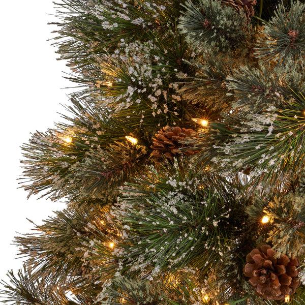 Gdf Studio 7.5-foot Cashmere Pine And Mixed Needles Hinged Artificial Christmas Tree With Snowy Branches And Pinecones